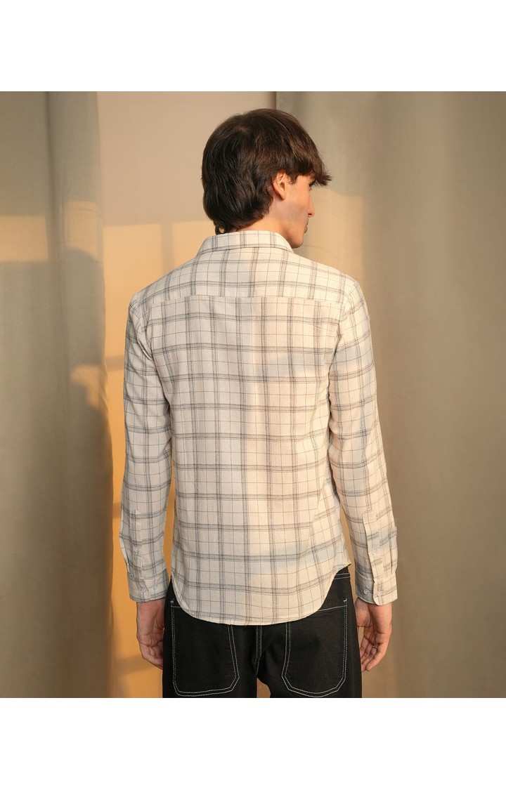 Men's Beige Checked Casual Shirts