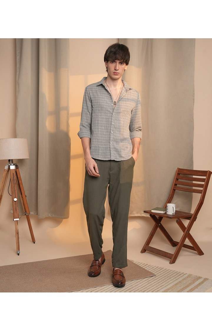 Men's Grey Checked Casual Shirts