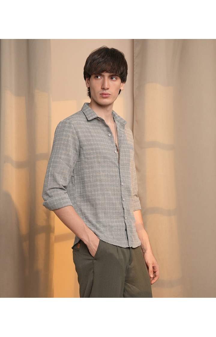 Men's Grey Checked Casual Shirts
