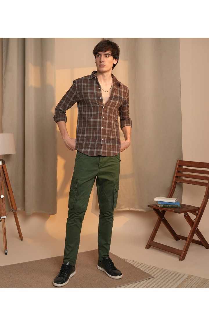 Men's Maroon Checked Casual Shirts