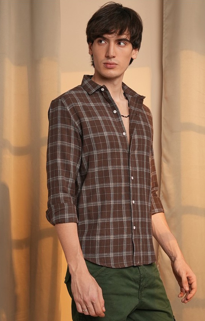 Men's Maroon Checked Casual Shirts