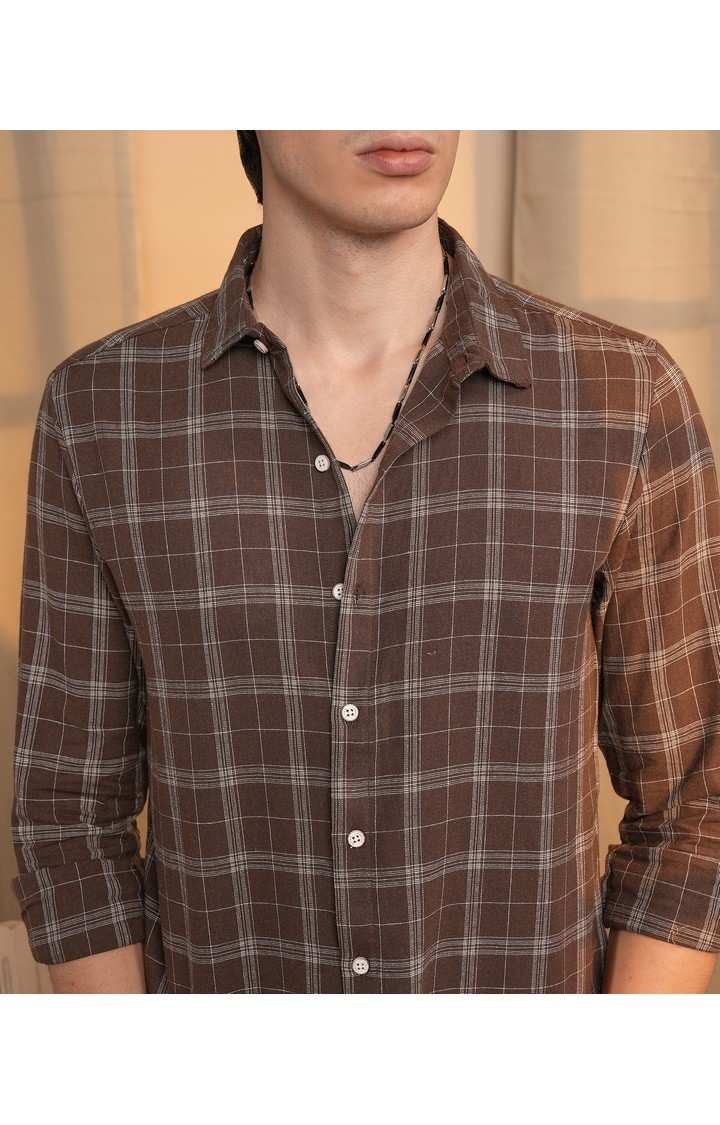 Men's Maroon Checked Casual Shirts