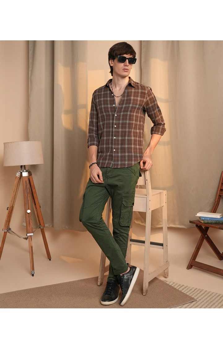 Men's Maroon Checked Casual Shirts