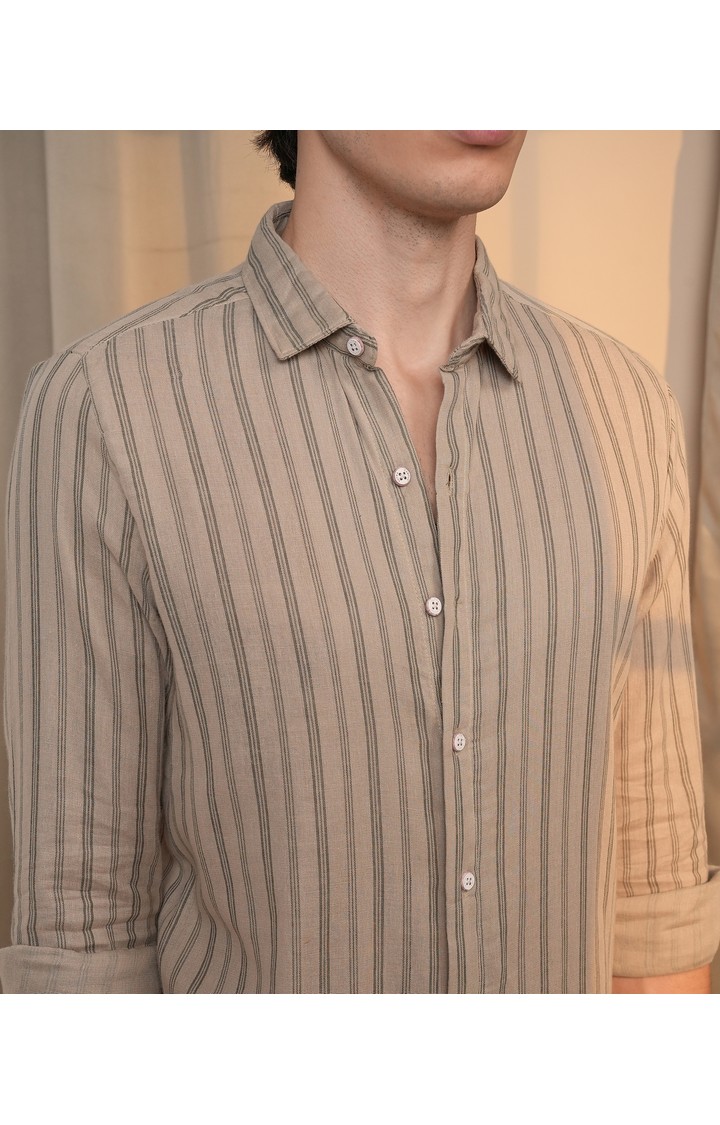 Men's Beige Striped Casual Shirts