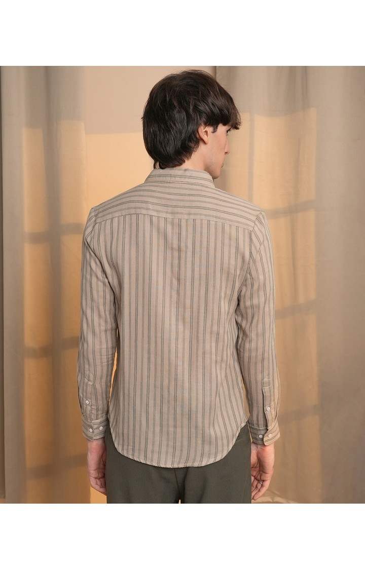 Men's Beige Striped Casual Shirts