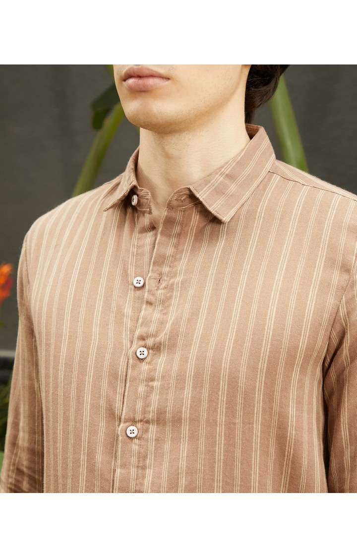 Men's Brown Striped Casual Shirts