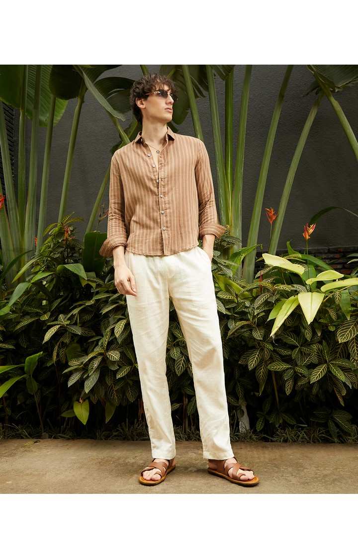Men's Brown Striped Casual Shirts
