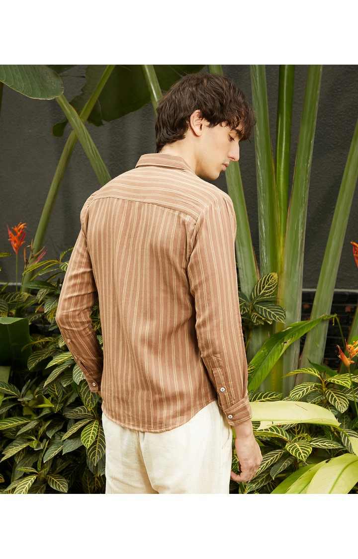 Men's Brown Striped Casual Shirts