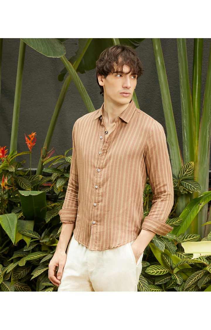 Men's Brown Striped Casual Shirts