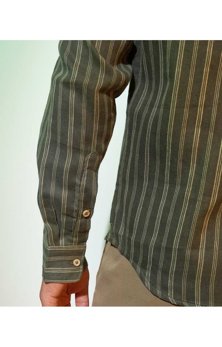 Men's Green Striped Casual Shirts