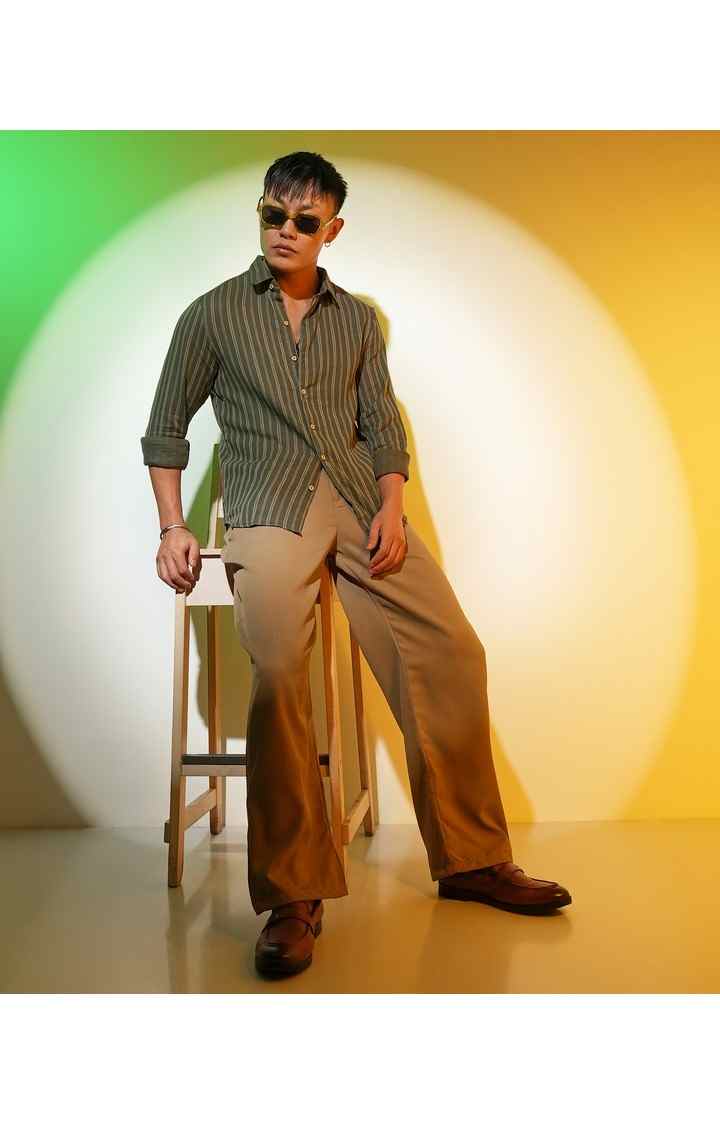 Men's Green Striped Casual Shirts