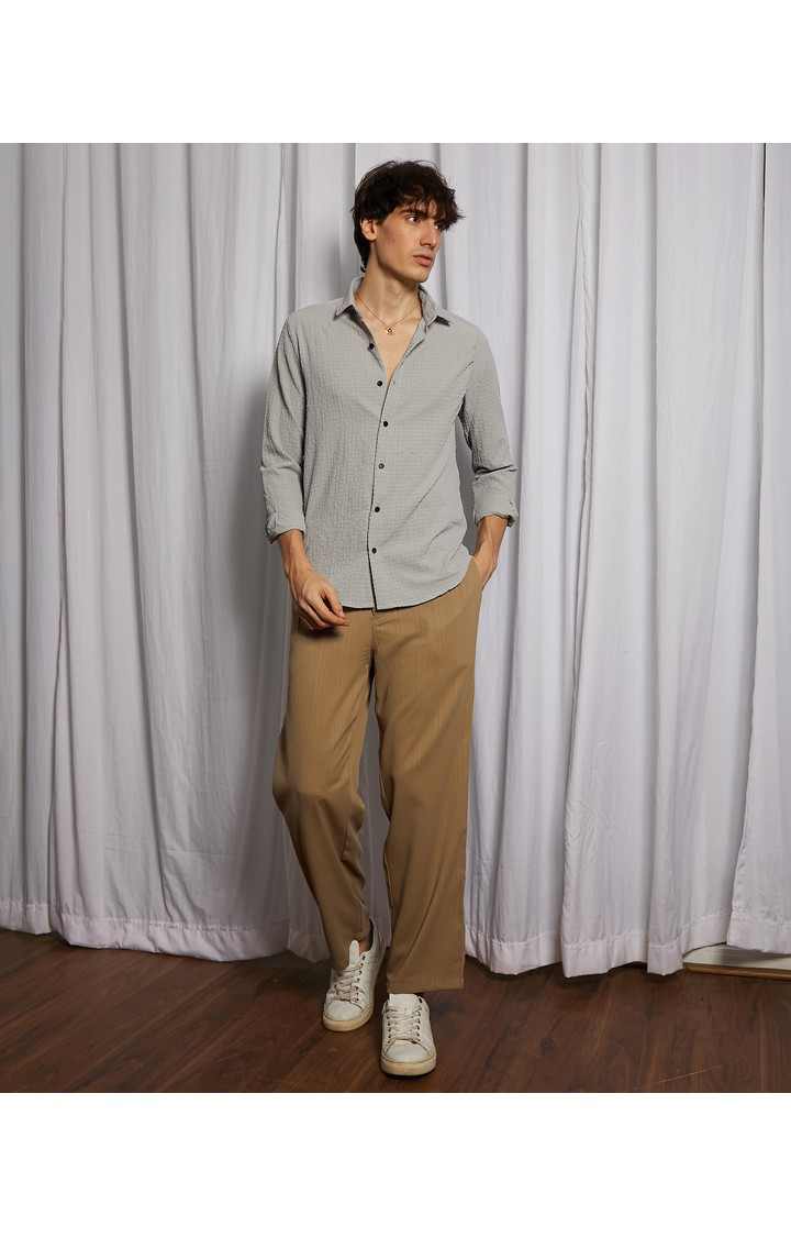 Men's Grey Solid Casual Shirts