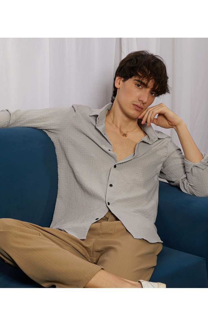 Men's Grey Solid Casual Shirts