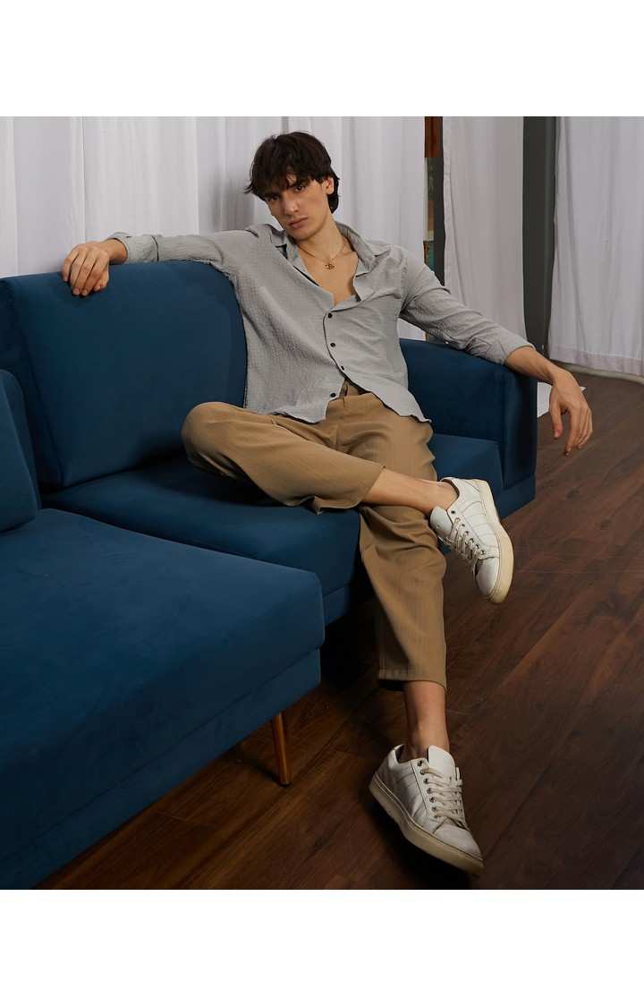 Men's Grey Solid Casual Shirts