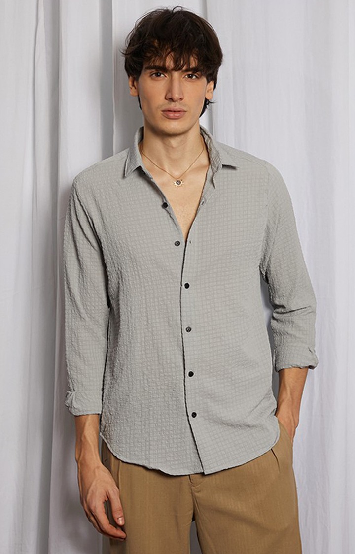 Men's Grey Solid Casual Shirts