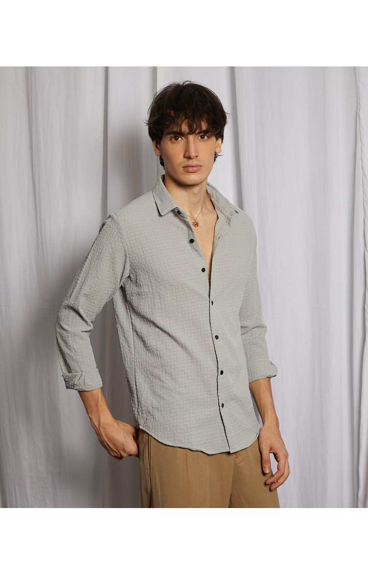 Men's Grey Solid Casual Shirts