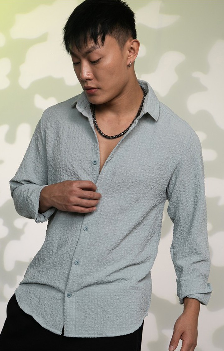 Men's Grey Solid Casual Shirts