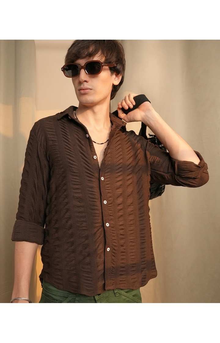 Men's Maroon Striped Casual Shirts