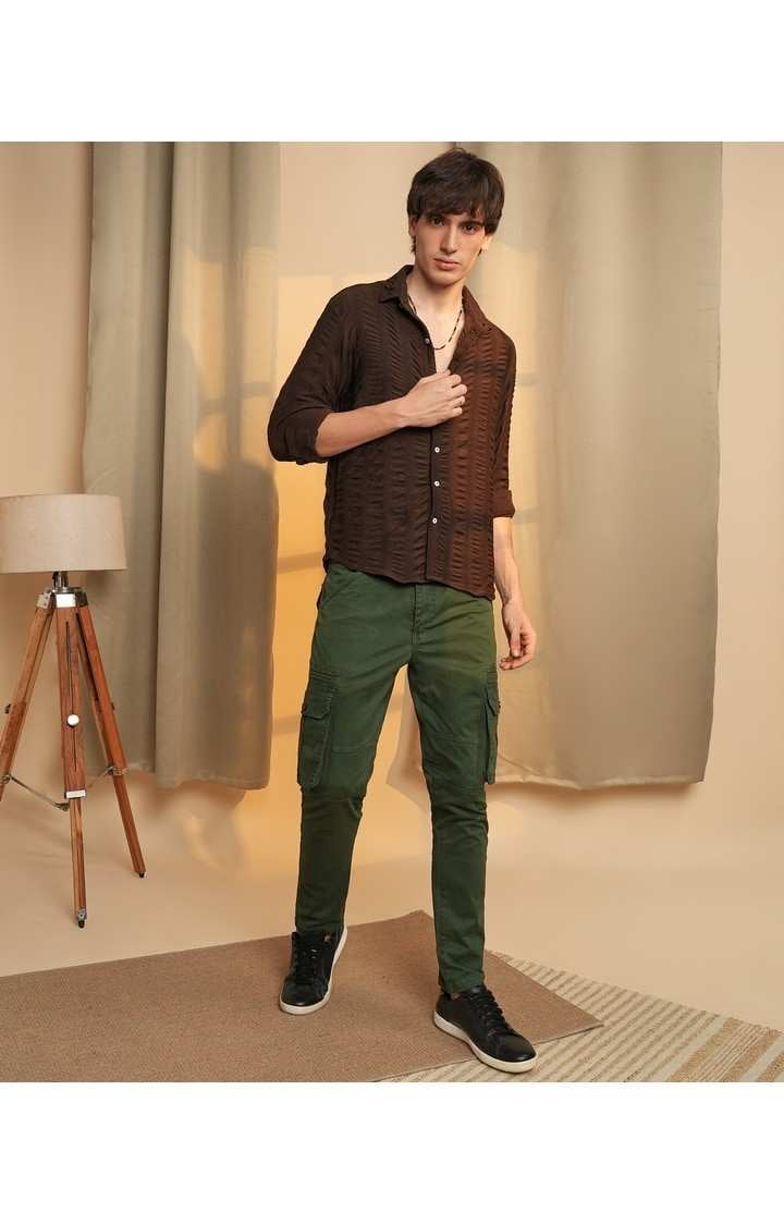 Men's Maroon Striped Casual Shirts