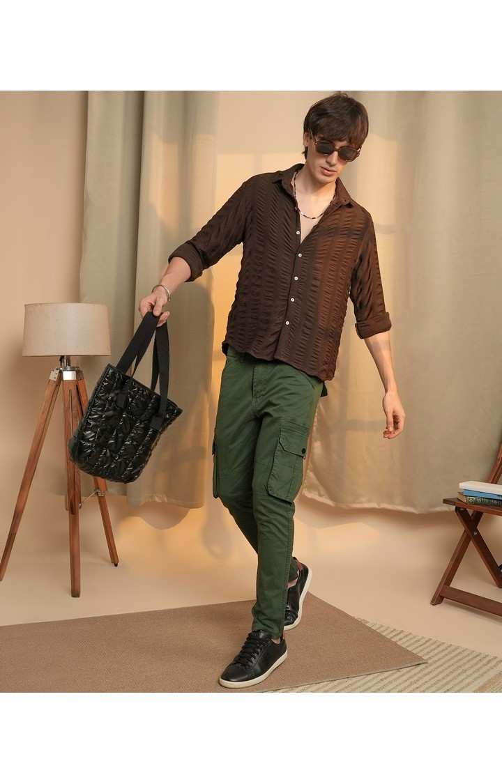 Men's Maroon Striped Casual Shirts