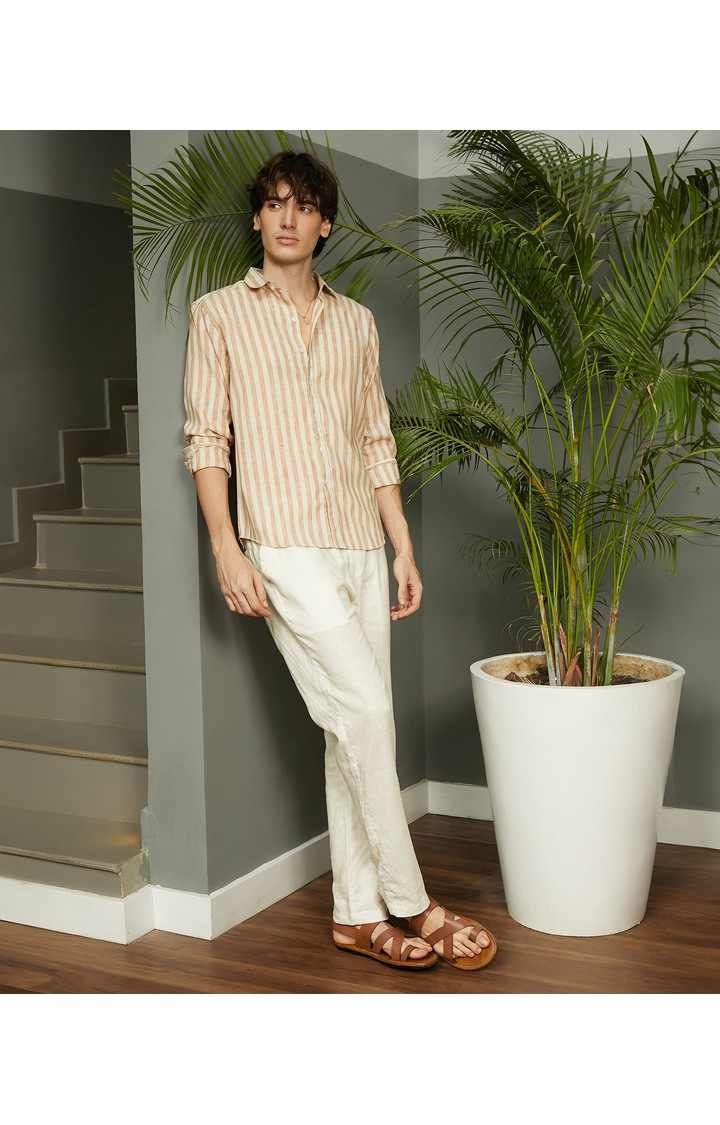 Men's Brown Striped Casual Shirts