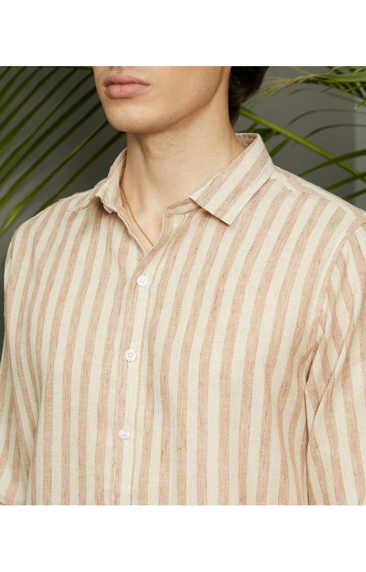 Men's Brown Striped Casual Shirts