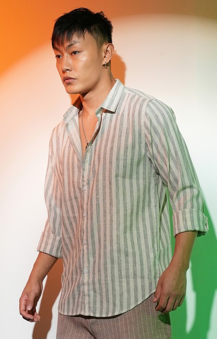 Men's Grey Striped Casual Shirts