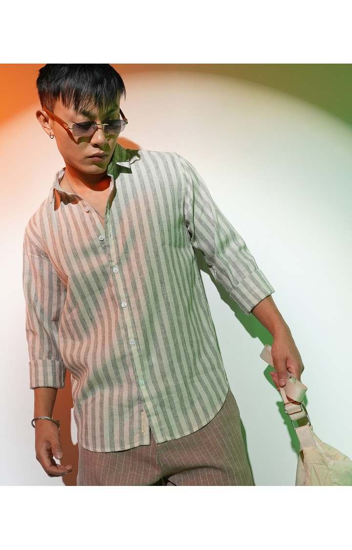 Men's Grey Striped Casual Shirts