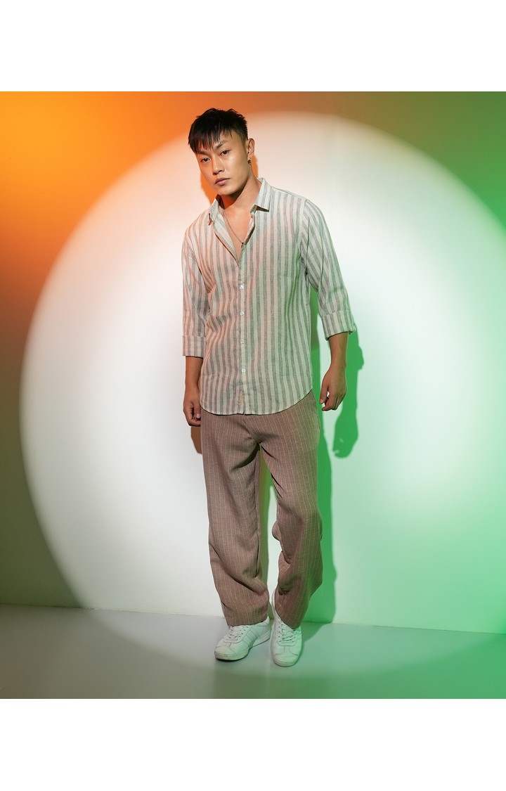 Men's Grey Striped Casual Shirts