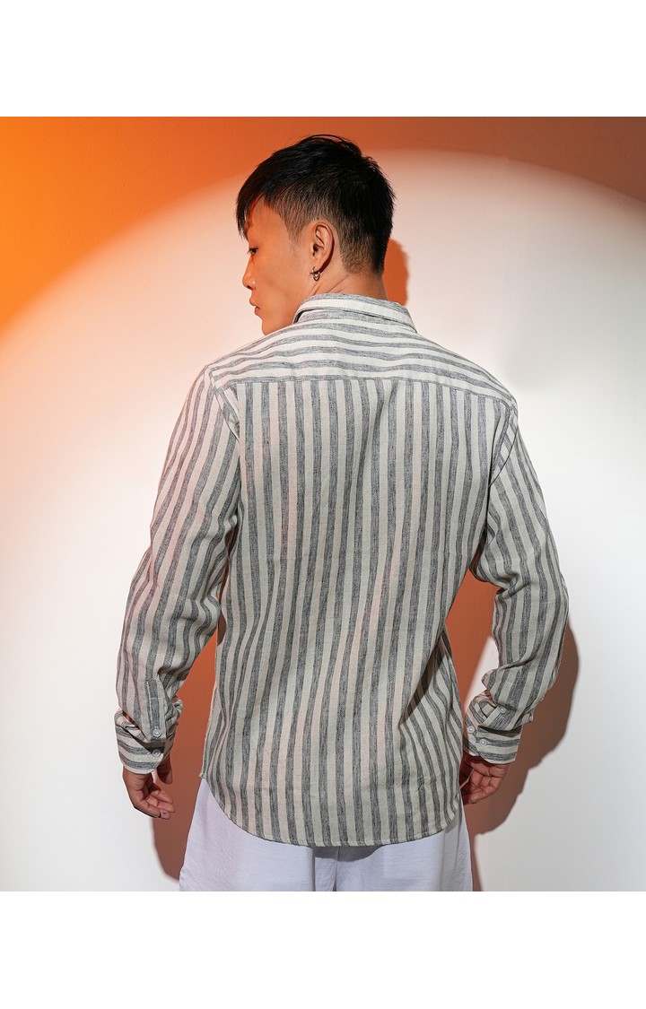 Men's Grey Striped Casual Shirts