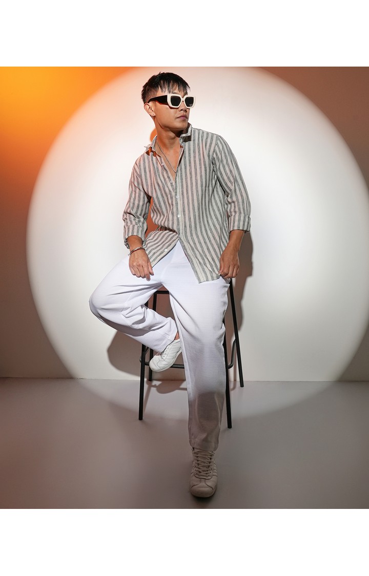 Men's Grey Striped Casual Shirts
