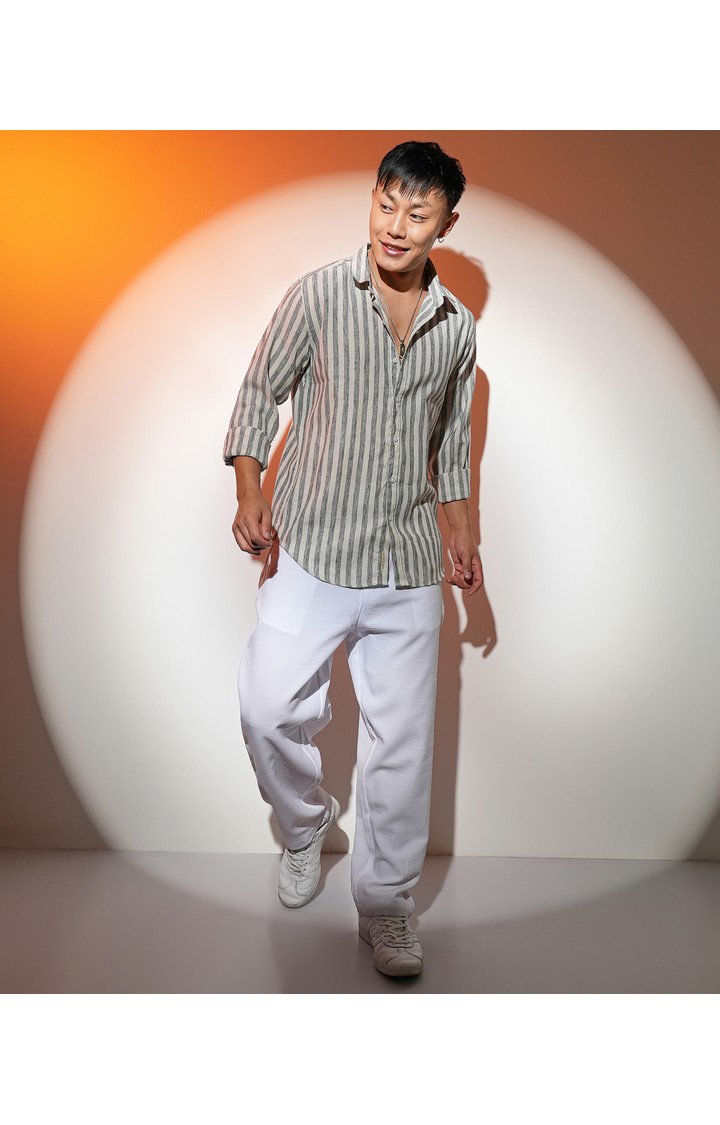 Men's Grey Striped Casual Shirts