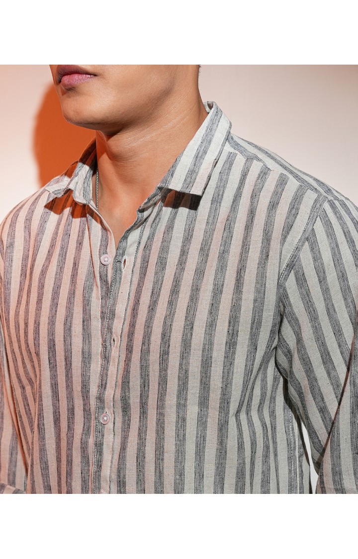 Men's Grey Striped Casual Shirts