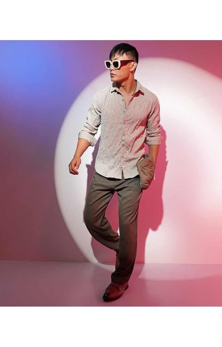 Men's Beige Solid Casual Shirts
