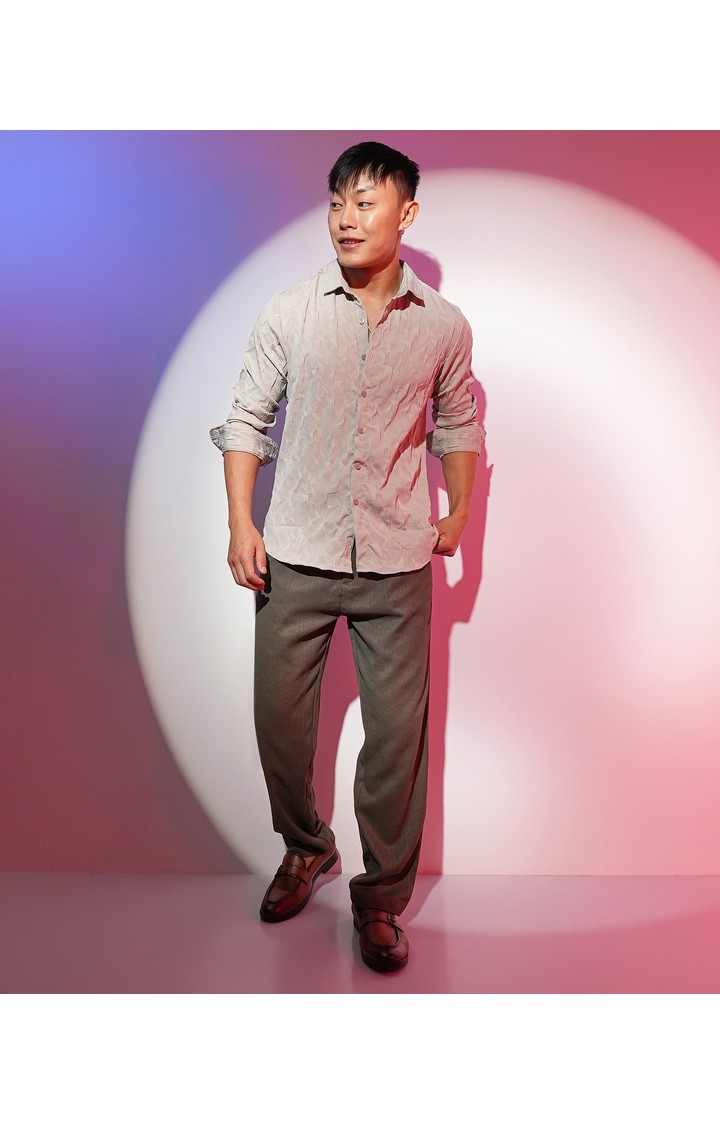 Men's Beige Solid Casual Shirts