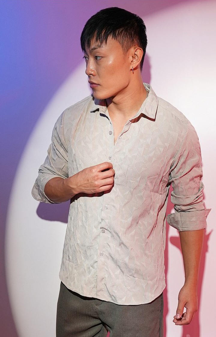 Men's Beige Solid Casual Shirts