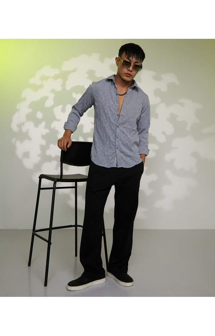 Men's Grey Textured Casual Shirts