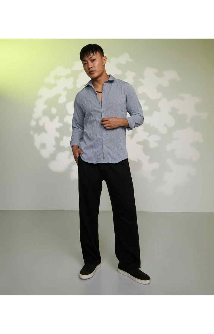 Men's Grey Textured Casual Shirts