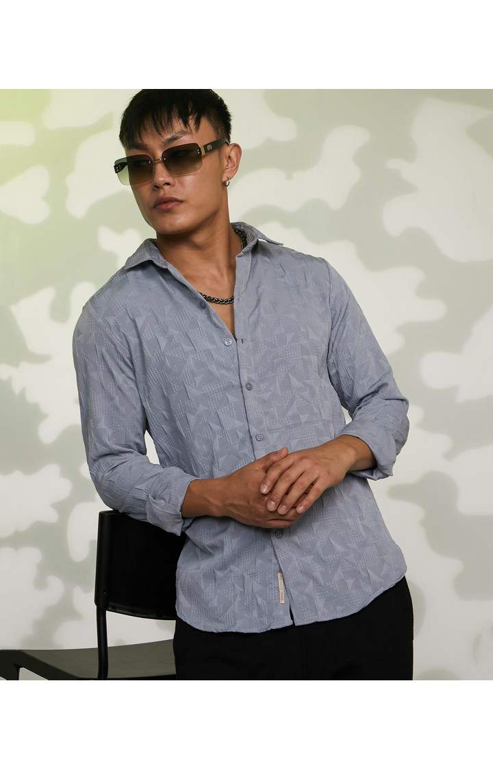 Men's Grey Textured Casual Shirts