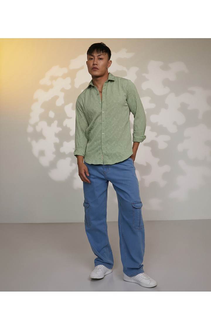 Men's Green Textured Casual Shirts