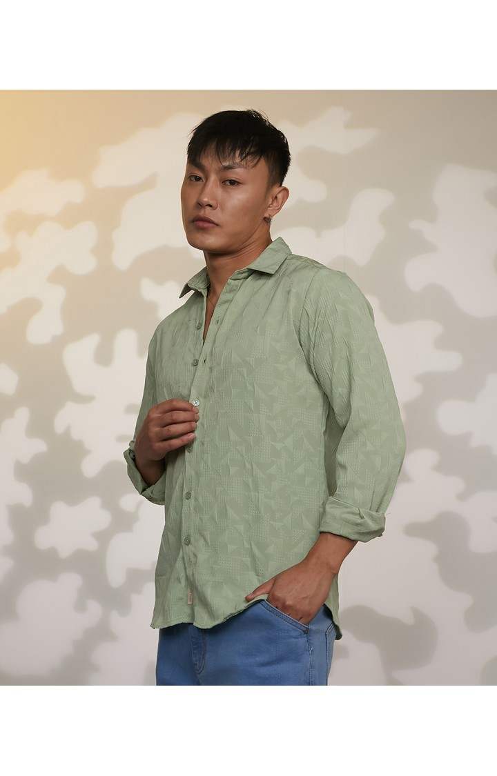Men's Green Textured Casual Shirts