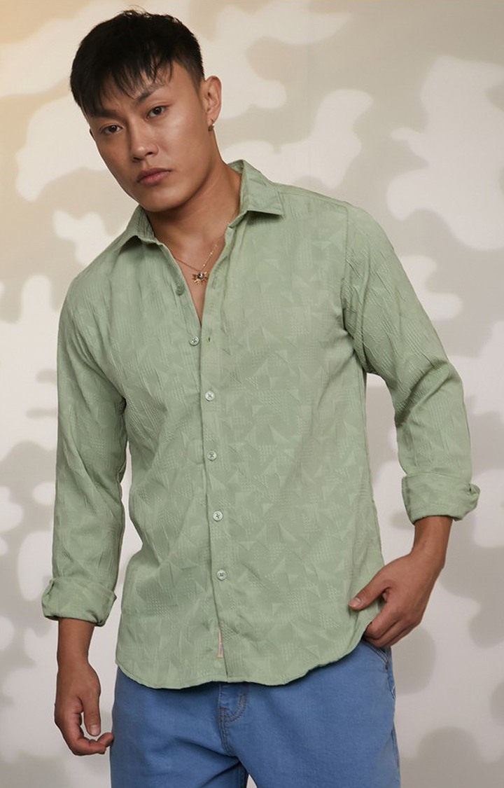 Men's Green Textured Casual Shirts