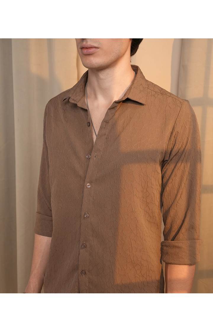 Men's Brown Solid Casual Shirts