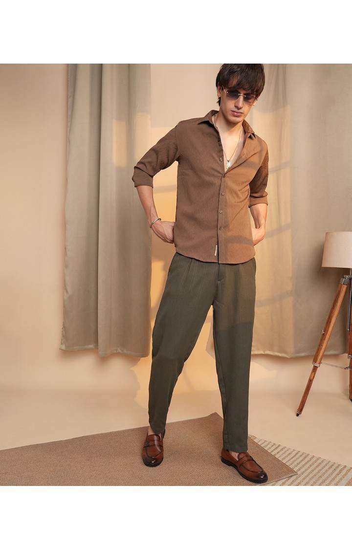 Men's Brown Solid Casual Shirts