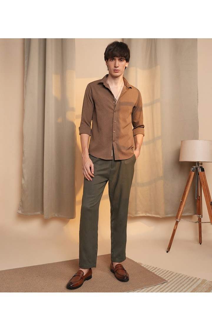 Men's Brown Solid Casual Shirts