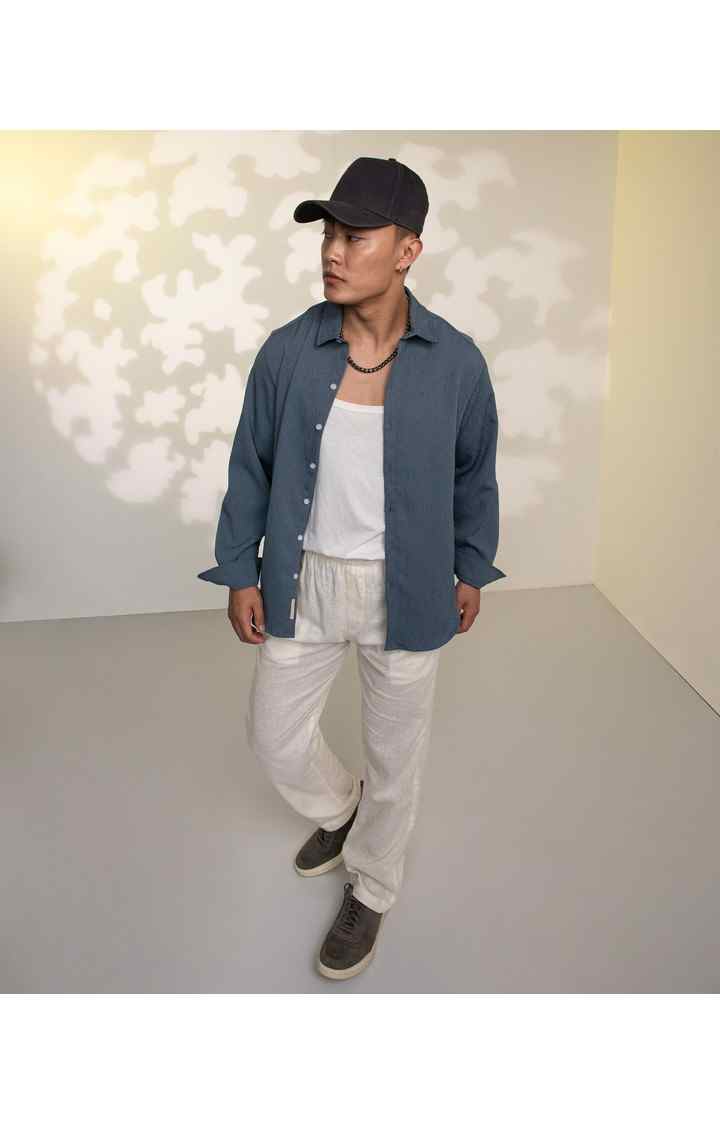 Men's Blue Textured Casual Shirts