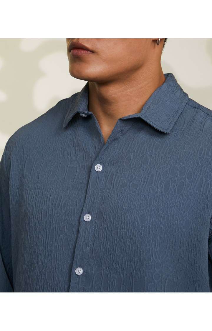 Men's Blue Textured Casual Shirts