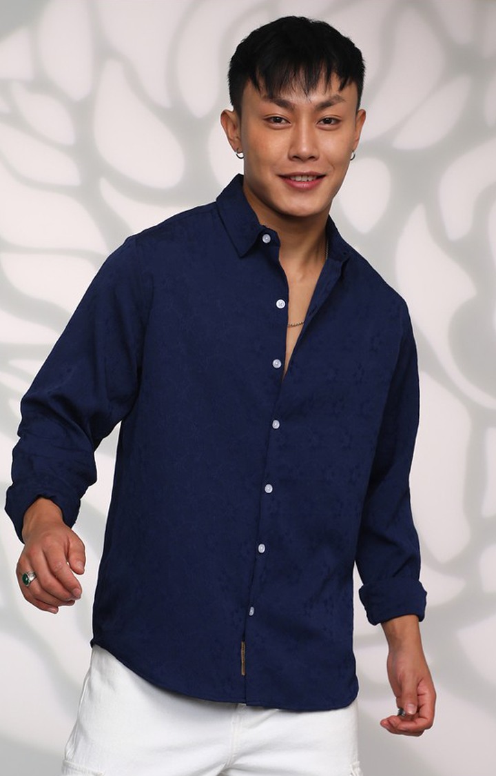 Men's Blue Textured Casual Shirts