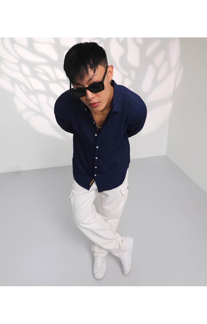 Men's Blue Textured Casual Shirts