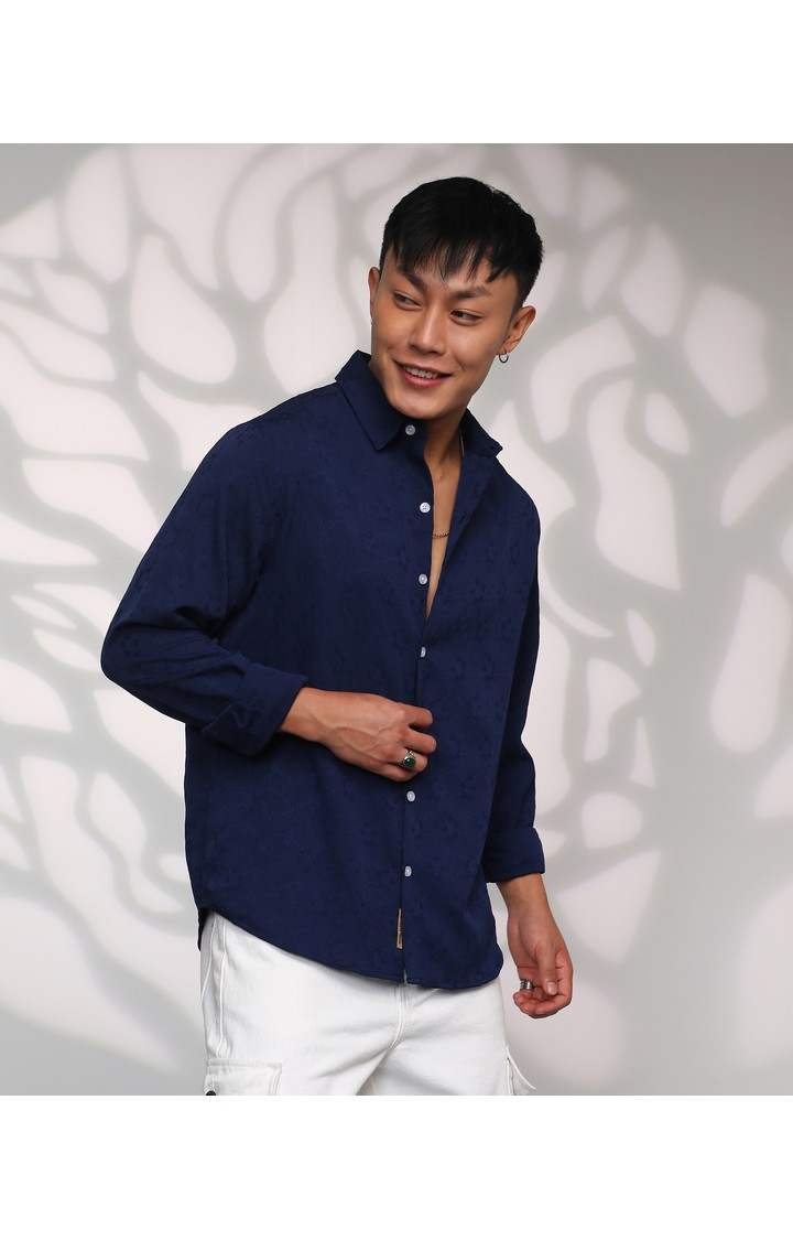 Men's Blue Textured Casual Shirts